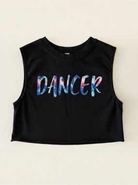 Flo Dancer Graphic Black Crop Tank Top – Girls Size 6 | Dance Activewear